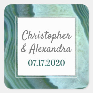 Blauwgroen groen - Zilver Geode Agate Wedding Vierkante Sticker