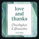 Blauwgroen groen - Zilver Geode Agate Wedding Vierkante Sticker<br><div class="desc">Moderne Blauwgroen Green en Silver Foil Trim Geode Agate Waterverf Huwelijksliefde en Bedankt Sticker. Deze Agate Gemstone Wedding Sticker of voorkeurszegel maakt deel uit van het aangepaste Geode Wedding Invitation Collectie. Neem contact op met de ontwerper voor overeenkomende items.</div>