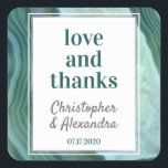 Blauwgroen groen - Zilver Geode Agate Wedding Vierkante Sticker<br><div class="desc">Moderne Blauwgroen Green en Silver Foil Trim Geode Agate Waterverf Huwelijksliefde en Bedankt Sticker. Deze Agate Gemstone Wedding Sticker of voorkeurszegel maakt deel uit van het aangepaste Geode Wedding Invitation Collectie. Neem contact op met de ontwerper voor overeenkomende items.</div>