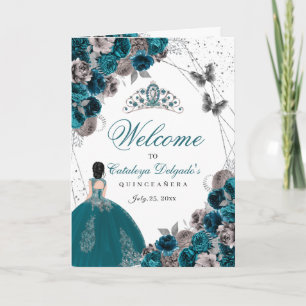Blauwgroen groen zilver vlinder Quinceanera-progra