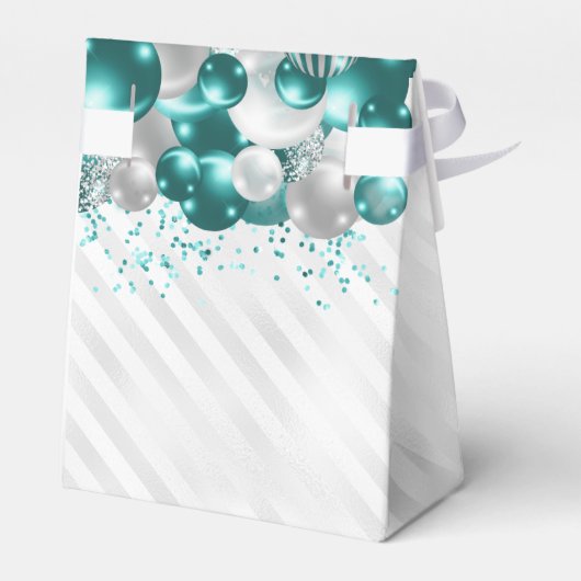 Blauwgroen Groen Zilveren Ballon Glitter Favor Ver Bedankdoosjes (Achterkant)