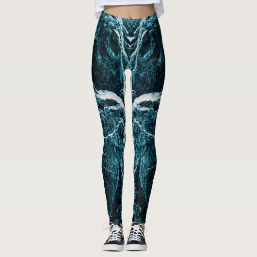 Blauwgroen groen zwart Abstract patroon Leggings (Voorkant)