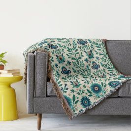 Blauwgroen Groen Zweeds Folk Art Pattern Deken