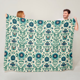 Blauwgroen Groen Zweeds Folk Art Pattern Fleece Deken