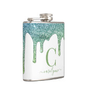 Blauwgroen groene Aqua Sparkle Glitter Drift Monog Heupfles (Rechts)