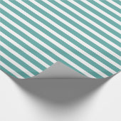 Blauwgroen groene Aqua White Stripes Verjaardag Cadeaupapier (Hoek)