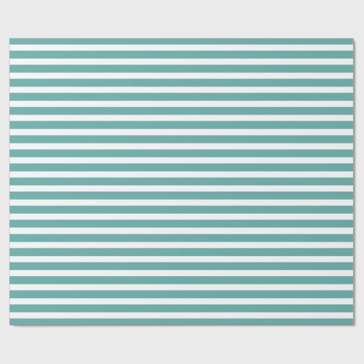 Blauwgroen groene Aqua White Stripes Verjaardag Cadeaupapier (Vlak)