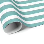 Blauwgroen groene Aqua White Stripes Verjaardag Cadeaupapier (Rol Hoek)