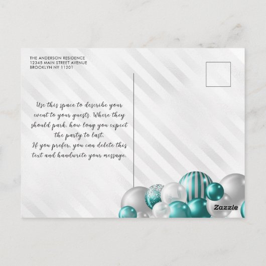 Blauwgroen groene ballon glitter elke leeftijd ver briefkaart (Achterkant)