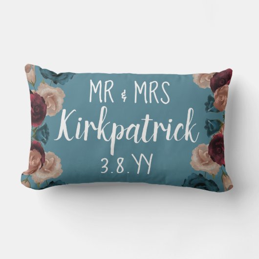 Blauwgroen Groene, Beige, Bourgondische Bruiloft R Kussen (Voorkant)