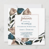 Blauwgroen groene, beige Rozen bruiloft uitnodigin Kaart (Voorkant)