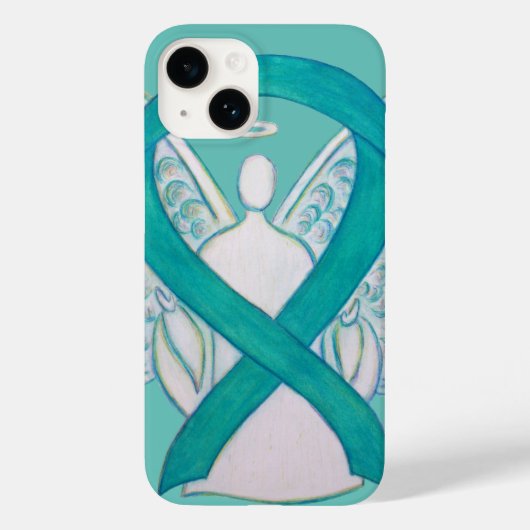 Blauwgroen Groene Bewustmaking Ribbon Angel iPhone Case-Mate iPhone Case (Achterkant)
