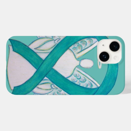 Blauwgroen Groene Bewustmaking Ribbon Angel iPhone Case-Mate iPhone Case (Achterkant (horizontaal))