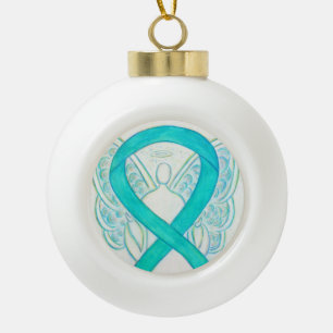 Blauwgroen Groene Bewustmaking Ribbon Angel Orname Keramische Bal Ornament