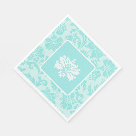 Blauwgroen groene, blauwe  demasdruk servet (Hoek)