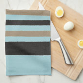 Blauwgroen groene blauwe gele strepen theedoek (Quarter Fold)