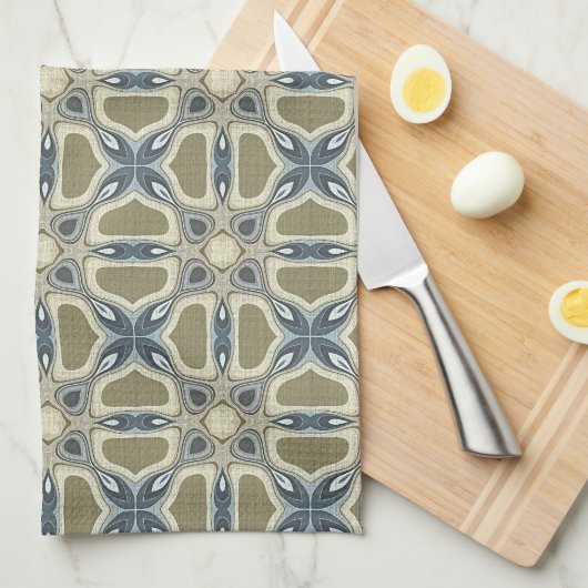 Blauwgroen groene blauwe grijze ochre Hip Bohemian Theedoek (Quarter Fold)