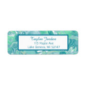 Blauwgroen groene blauwe marmer Fluid Art op maat Etiket (Voorkant)