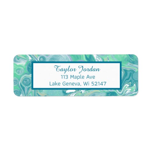 Blauwgroen groene blauwe marmer Fluid Art op maat Etiket (Voorkant)