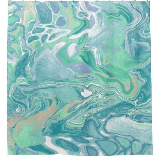 Blauwgroen groene blauwe marmervochtige kunst douchegordijn (Voorkant)