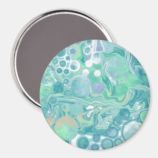 Blauwgroen groene blauwe marmervochtige kunst magneet (Voorkant / Achterkant)
