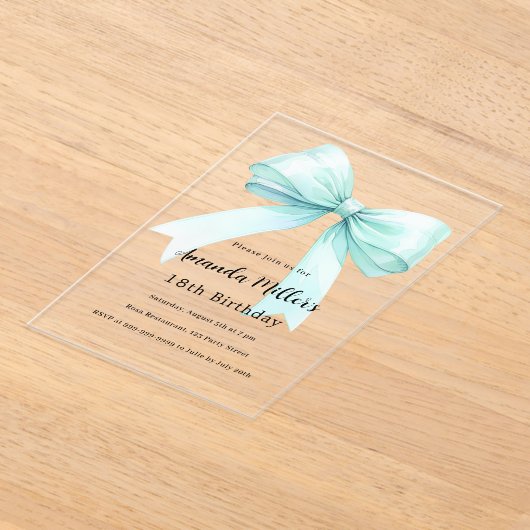 Blauwgroen groene boog elegant Clear Birthday Acryl Uitnodigingen (Laagn)