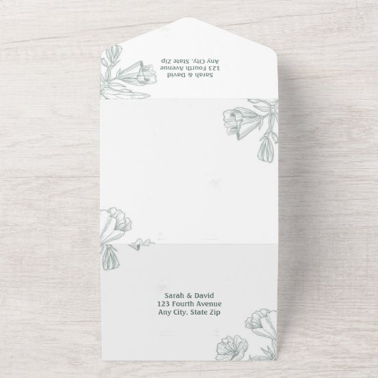 Blauwgroen groene botanische bloemen Kunstmatig Ee All In One Uitnodiging (Buitenkant)