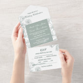 Blauwgroen groene botanische bloemen Kunstmatig Ee All In One Uitnodiging (Afscheurbaar)