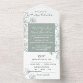 Blauwgroen groene botanische bloemen Kunstmatig Ee All In One Uitnodiging (Binnen)