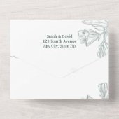 Blauwgroen groene botanische bloemen Kunstmatig Ee All In One Uitnodiging (Achterkant)