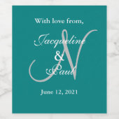 Blauwgroen Groene Bruiloft Monogram Labels Wijn Etiket (Enkel label)