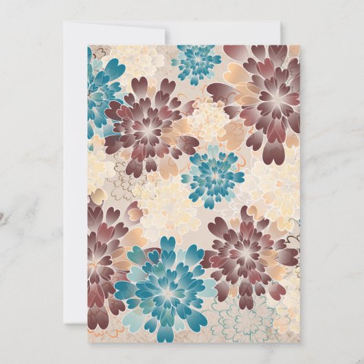 Blauwgroen groene, bruine en ivoren bloemen Retro  Kaart (Achterkant)