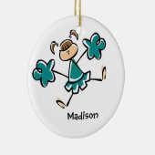 Blauwgroen groene cheerleader keramisch ornament (Rechts)