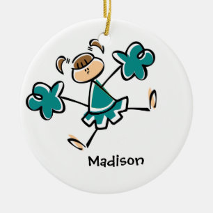 Blauwgroen groene Cheerleader Keramisch Ornament