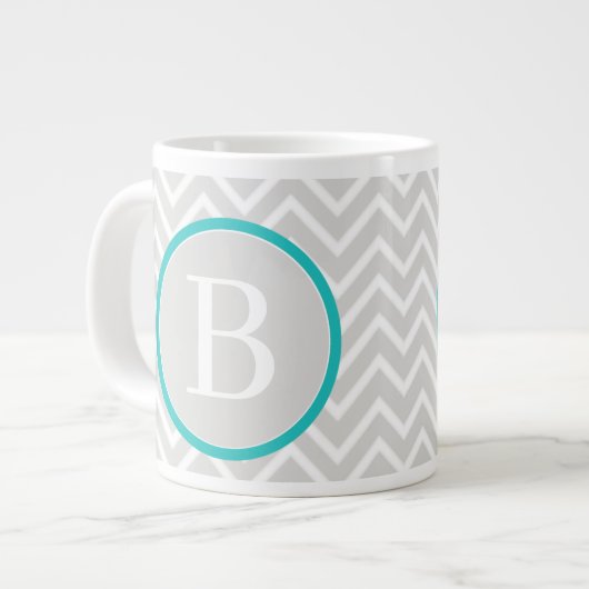 Blauwgroen groene Chevron Monogram Giant Coffee Mo Grote Koffiekop (Links)