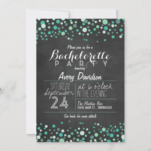 Blauwgroen Groene Confetti Chalkboard Bachelorette Kaart (Voorkant)