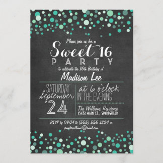 Blauwgroen Groene Confetti Krijtbord Sweet 16 Part Kaart