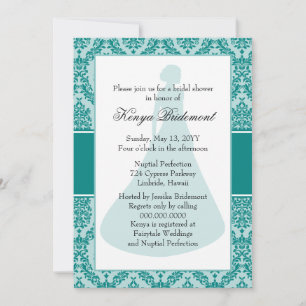 Blauwgroen Groene Damask Bridal Shower Invitation Kaart