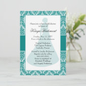 Blauwgroen Groene Damask Bridal Shower Invitation Kaart (Staand voorkant)