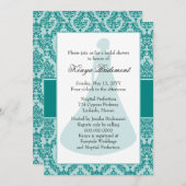 Blauwgroen Groene Damask Bridal Shower Invitation Kaart (Voorkant / Achterkant)