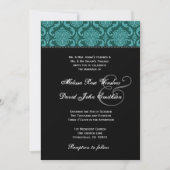 Blauwgroen Groene Damask en Black Wedding Ver2 Kaart (Voorkant)