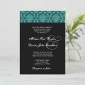 Blauwgroen Groene Damask en Black Wedding Ver2 Kaart (Staand voorkant)