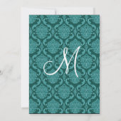 Blauwgroen Groene Damask en Black Wedding Ver2 Kaart (Achterkant)