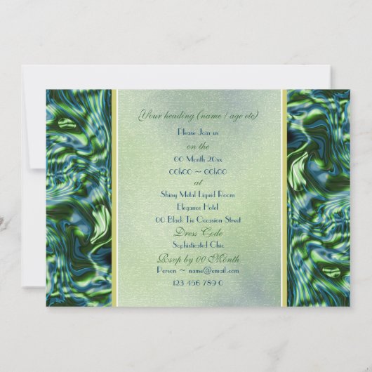 Blauwgroen groene elegant formele partij kaart (Achterkant)