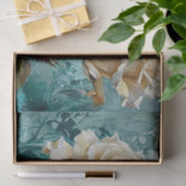 Blauwgroen Groene en Crème Rozen Floral Art Tissue Tissuepapier (Geschenk)
