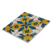 Blauwgroen groene en gele bloemen geometrische blo tegeltje (Zijkant)