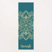 Blauwgroen Groene en Gouden Mandala Bloem Aangepas Yogamat (Voorkant)