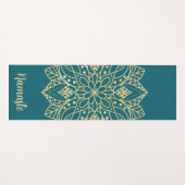 Blauwgroen Groene en Gouden Mandala Bloem Aangepas Yogamat (Voorkant (horizontaal))