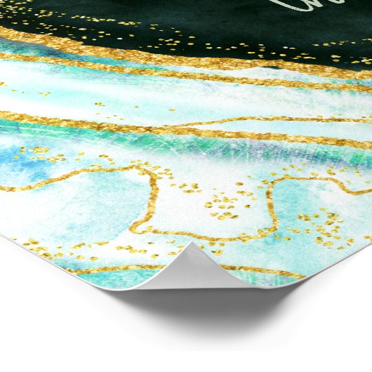 Blauwgroen groene en gouden rotzooi Welkomstteken Poster (Hoek)