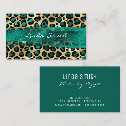 Blauwgroen groene en goudoliepenseel met lijnpense visitekaartje (Voorkant / Achterkant)